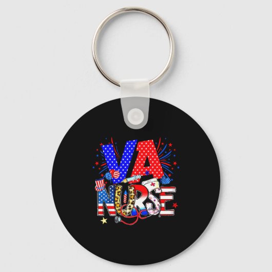 Va Nurse 4th Of July American Flag Stethoscope  Sleutelhanger (Voorkant)