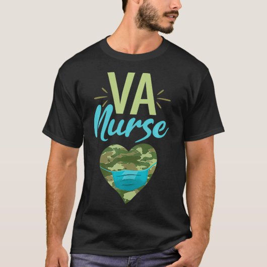 Va Nurse Heart Camouflage Camo Facemask Rn T-shirt (Voorkant)