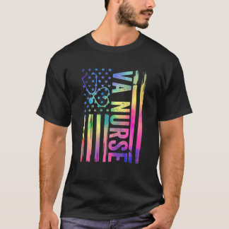 VA Nurse Tie Dye Colorful American Flag Patriotic T-shirt