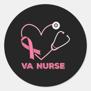 VA Verpleegkundige Hart Stethoscoop Roze Lint Scha Ronde Sticker