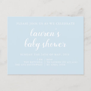 Vaal blauw   Uitnodiging tot Baby shower Briefkaart