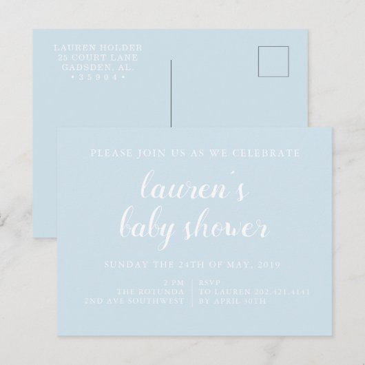 Vaal blauw | Uitnodiging tot Baby shower Briefkaart (Voorkant / Achterkant)