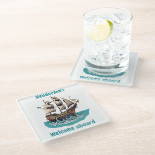 Vaar met onze bemanning glazen onderzetter