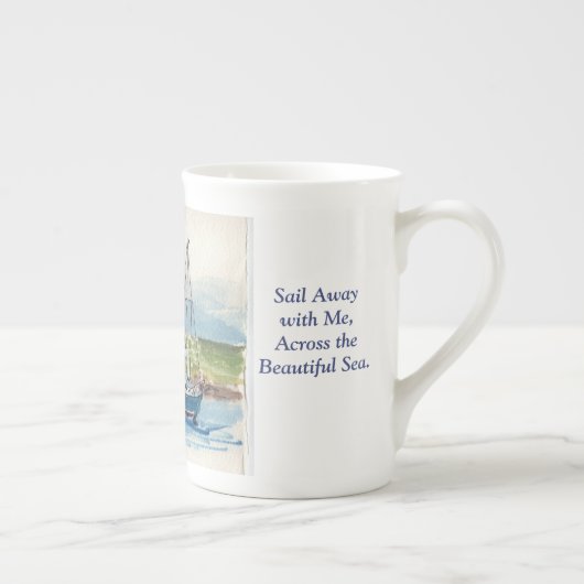 Vaar weg op een Blue Sailboat Bone China Mok (Rechts)