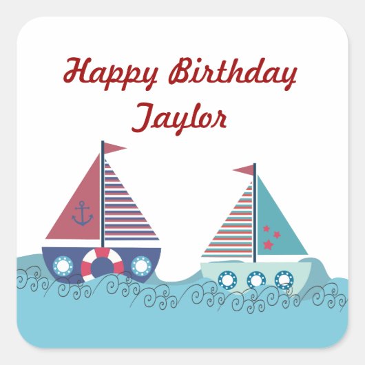 Vaar weg Zeilboot Nautisch Blauw Rood Sticker (Voorkant)