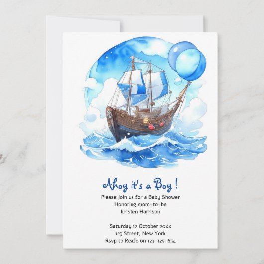 Vaar zetten: Nautical Boy Baby shower Kaart (Voorkant)