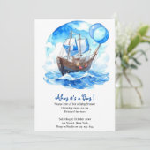 Vaar zetten: Nautical Boy Baby shower Kaart (Staand voorkant)
