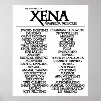 vaardigheden van Xena Poster