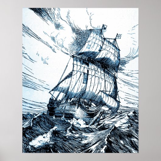 Vaartuigen die Nautical Ocean Waves verzorgen Poster (Voorkant)