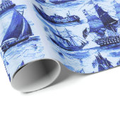 VAARTUIGEN EN SCHEPEN, marineblauw Cadeaupapier (Rol Hoek)