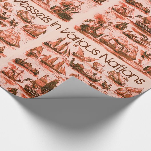  VAARTUIGEN, SCHEPEN, VERSCHILLENDE NATIES Rood Cadeaupapier (Hoek)