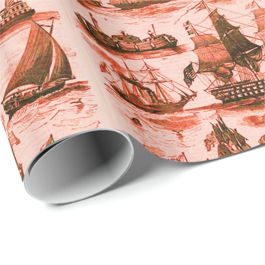 VAARTUIGEN, SCHEPEN, VERSCHILLENDE NATIES Rood Cadeaupapier (Rol Hoek)