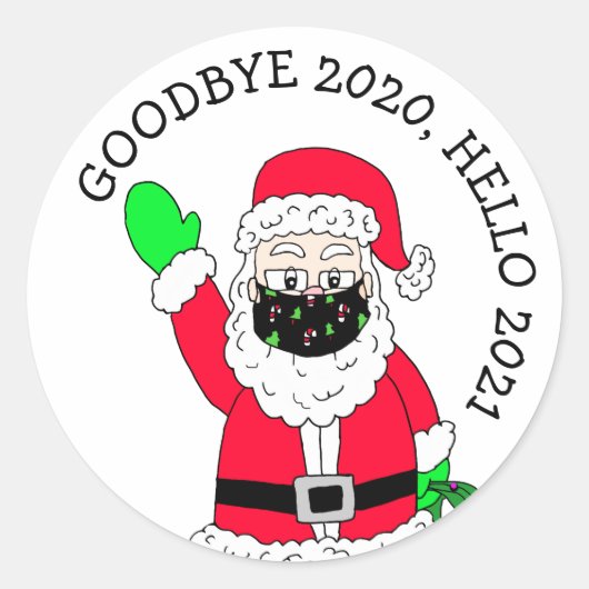 Vaarwel 2020, Hallo 2021 Facemask Santa Claus Ronde Sticker (Voorkant)