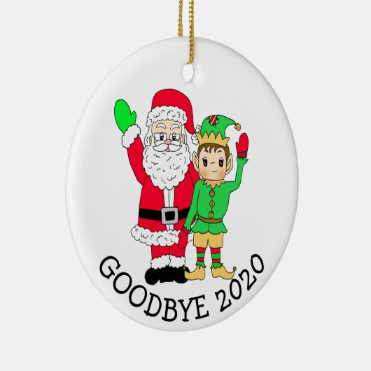 Vaarwel 2020 Kerstman en Elf in Facemask Keramisch Ornament (Rechts)