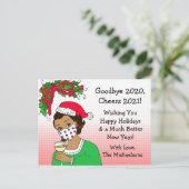 Vaarwel 2020 kerstman Humor Funny Retro Lady Briefkaart (Staand voorkant)