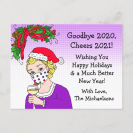 Vaarwel 2020 kerstman Humor Funny Retro Lady Briefkaart