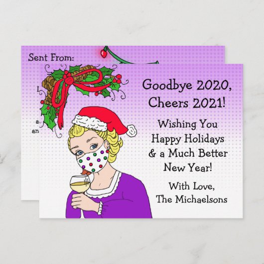 Vaarwel 2020 kerstman Humor Funny Retro Lady Briefkaart (Voorkant / Achterkant)