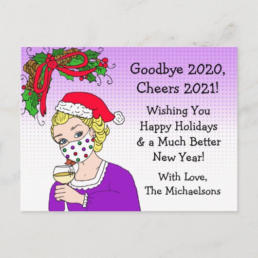 Vaarwel 2020 kerstman Humor Funny Retro Lady Briefkaart (Voorkant)