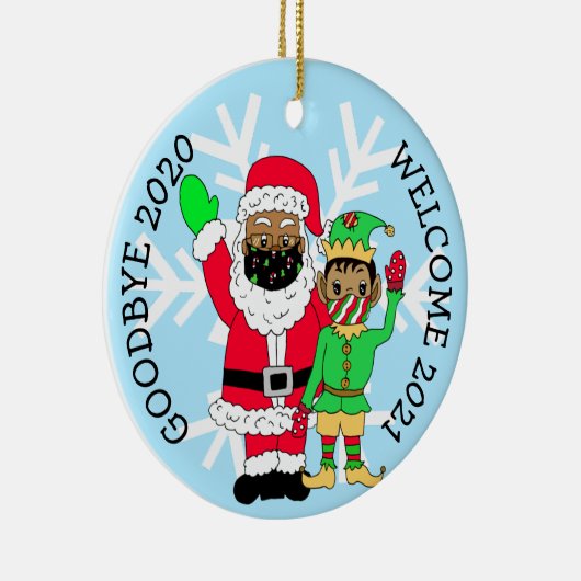 Vaarwel 2020, Welkom 2021 etnische kerstman Keramisch Ornament (Rechts)