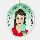 Vaarwel 2020 Welkom 2021 Funny Retro Kerstmis Keramisch Ornament (Links)