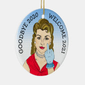 Vaarwel 2020 Welkom 2021 Funny Retro Kerstmis Keramisch Ornament (Rechts)