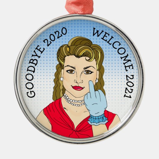 Vaarwel 2020 Welkom 2021 Funny Retro Kerstmis Metalen Ornament (Voorkant)