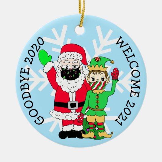 Vaarwel 2020, Welkom 2021 Santa Elf Facemask Keramisch Ornament (Voorkant)