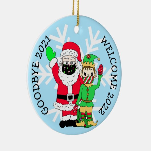 Vaarwel 2021, Welkom 2022 Santa Elf Facemask Keramisch Ornament (Rechts)