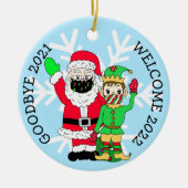 Vaarwel 2021, Welkom 2022 Santa Elf Facemask Keramisch Ornament (Voorkant)