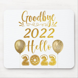 Vaarwel 2022 Hallo 2023 Golden Glitter Balloons Muismat