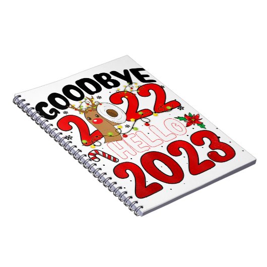 Vaarwel 2022 Hallo 2023 kerstmis T-shirt Notitieboek (Rechterzijde)