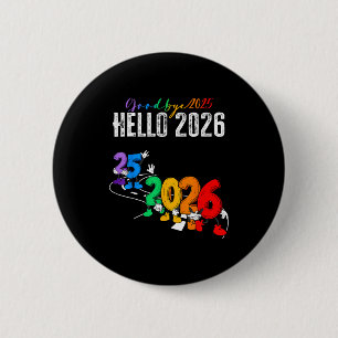 Vaarwel 2025 Hallo 2026 Grappige Cartoon Nieuwjaar Ronde Button 5,7 Cm