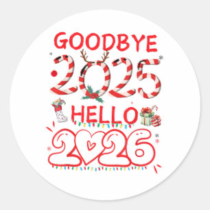 Vaarwel 2025 Hallo 2026 Prettig Kerstfeest Gelukki Ronde Sticker