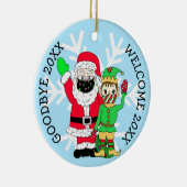 Vaarwel 20XX, Welkom 20XX Santa Elf Facemask Keramisch Ornament (Rechts)