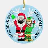 Vaarwel 20XX, Welkom 20XX Santa Elf Facemask Keramisch Ornament (Voorkant)