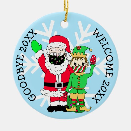 Vaarwel 20XX, Welkom 20XX Santa Elf Facemask Keramisch Ornament (Voorkant)