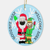 Vaarwel 20XX, Welkom 20XX Santa Elf Facemask Keramisch Ornament (Links)
