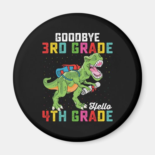 Vaarwel 3e klas Hallo 4e klas T-Rex Dinosaur Magneet (Voorkant)