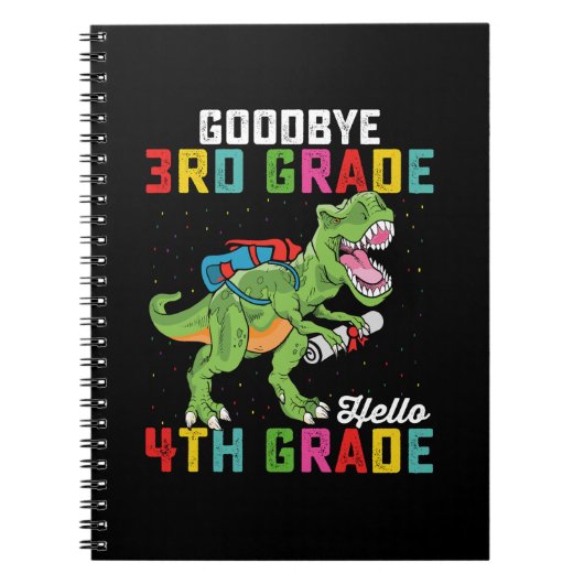 Vaarwel 3e klas Hallo 4e klas T Rex Dinosaur Notitieboek (Voorkant)