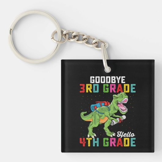 Vaarwel 3e klas Hallo 4e klas T Rex Dinosaur Sleutelhanger (Voorkant)