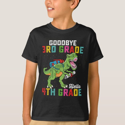 Vaarwel 3e klas hallo 4e klas T Rex dinosaurus T-shirt (Voorkant)