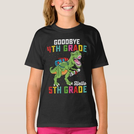 Vaarwel 4e klas Hallo 5e klas T-Rex dinosaurus T-shirt (Voorkant)