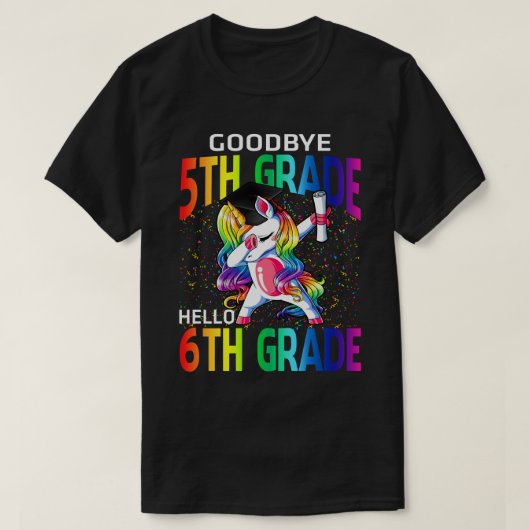 Vaarwel 5e graad Hallo 6e graad Unicorn Afstuderen T-shirt (Design voorkant)