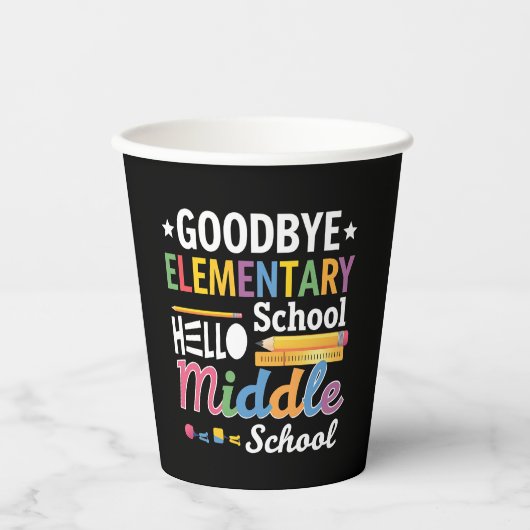 Vaarwel Basisschool Hallo Middelbare School Papieren Bekers (Voorkant)