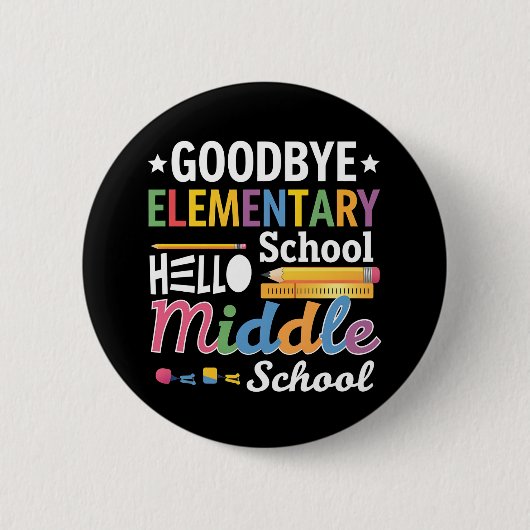 Vaarwel Basisschool Hallo Middelbare School Ronde Button 5,7 Cm (Voorkant)