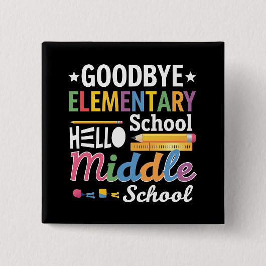 Vaarwel basisschool hallo middelbare school vierkante button 5,1 cm (Voorkant)