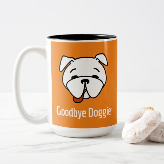 Vaarwel Doggie White Text Tweekleurige Koffiemok (Met donut)