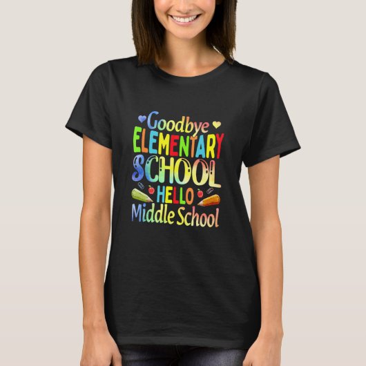 Vaarwel elementair Afstuderen Hallo middelbaar T-shirt (Voorkant)