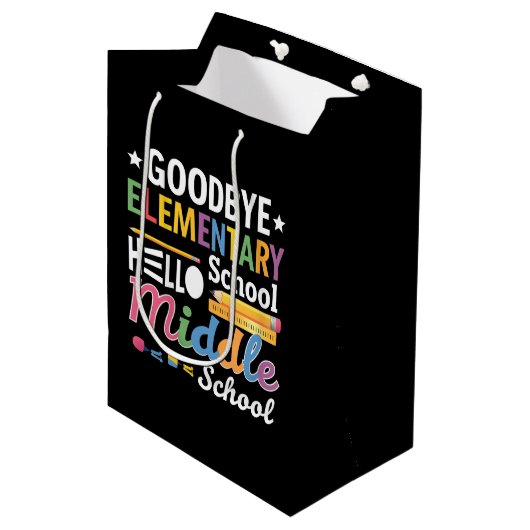 Vaarwel elementaire school Hallo middelbare school Medium Cadeauzakje (Voorkant Gekanteld)