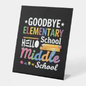 Vaarwel elementaire school Hallo middelbare school Reclamebord Met Voetstuk (Voorkant)